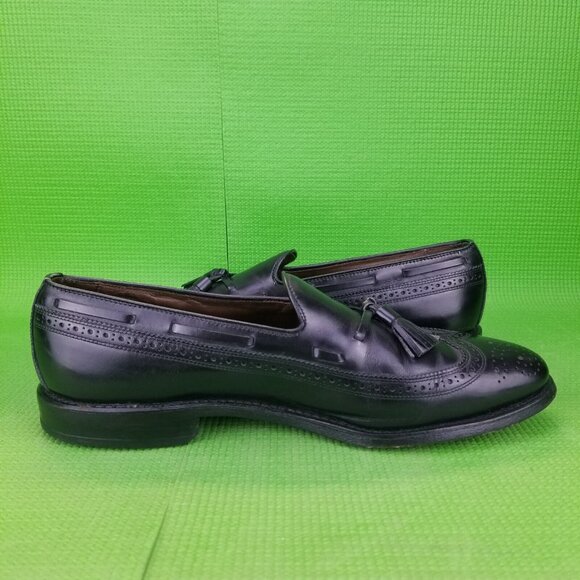 ✅Allen Edmonds Manchester Mens 10 Black Leather Bludgeoned Wingtip Tassel Loafer